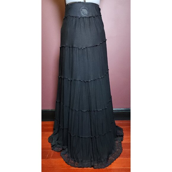 Tiered Black Maxi Skirt - Prairie Skirt - Cottagecore - Picture 3 of 5
